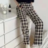 Free Size Random Wide leg plaid long pants women casual pants