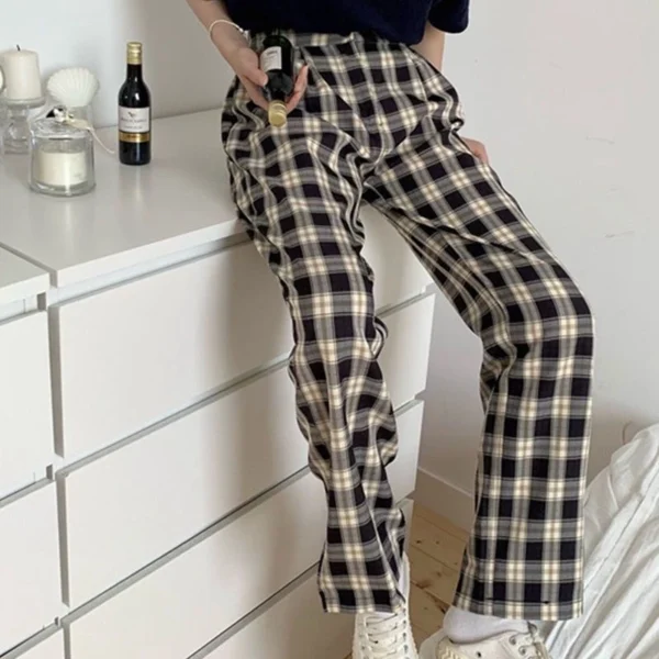 Free Size Random Wide leg plaid long pants women casual pants