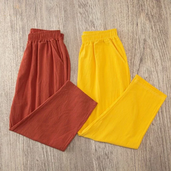 Free Size Random Women Cotton Linen Harem Trousers Summer Thin Loose Casual Plain Color