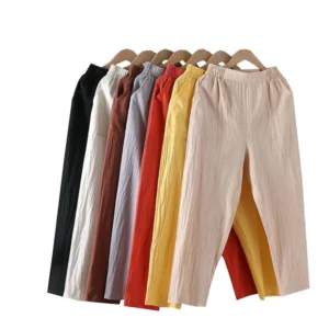 Free Size Random Women Cotton Linen Harem Trousers Summer Thin Loose Casual Plain Color