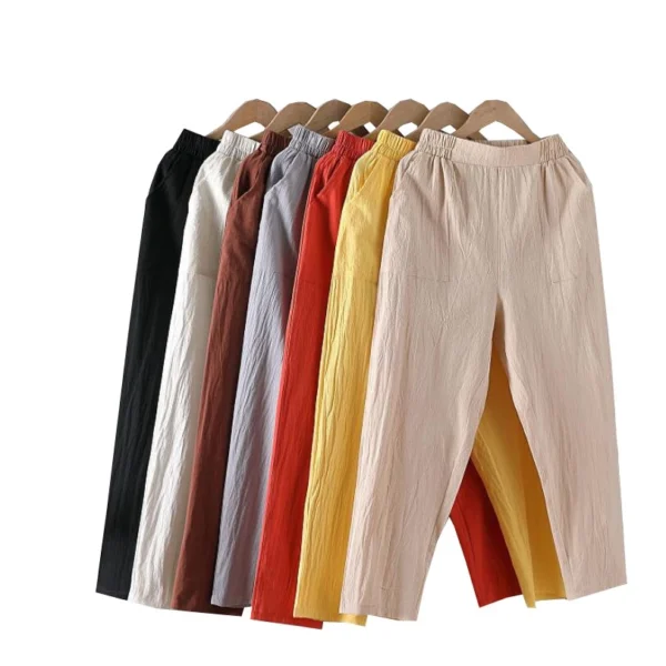 Free Size Random Women Cotton Linen Harem Trousers Summer Thin Loose Casual Plain Color
