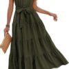 Free Sizze Random Casual Dress Button Ruffle Hem Spring summer Green Dress for Women
