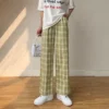 Free Size Random Wide leg plaid long pants women casual pants