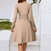 Free Size Random Elegant Dress Lace Up Spring summer Khaki Dress for Women