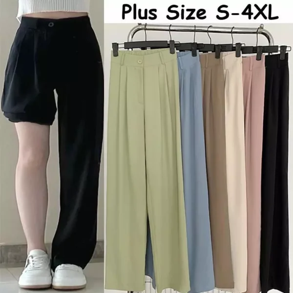 Korean Style Women Suit Pants High Waist Women Plus Size Pants Straight Trousers Plain Wide Leg Pants Ootd