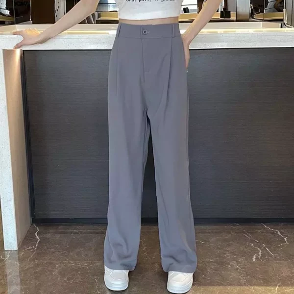 Korean Style Women Suit Pants High Waist Women Plus Size Pants Straight Trousers Plain Wide Leg Pants Ootd