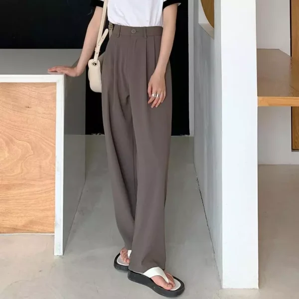 Korean Style Women Suit Pants High Waist Women Plus Size Pants Straight Trousers Plain Wide Leg Pants Ootd