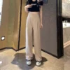Korean Style Women Suit Pants High Waist Women Plus Size Pants Straight Trousers Plain Wide Leg Pants Ootd