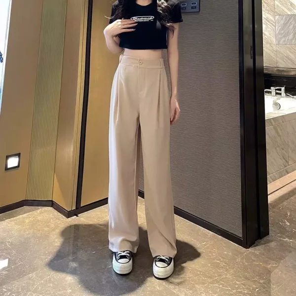 Korean Style Women Suit Pants High Waist Women Plus Size Pants Straight Trousers Plain Wide Leg Pants Ootd