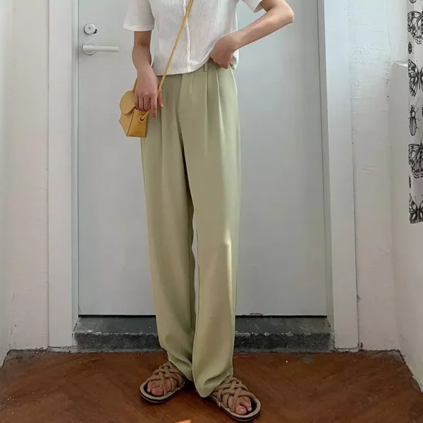 Korean Style Women Suit Pants High Waist Women Plus Size Pants Straight Trousers Plain Wide Leg Pants Ootd