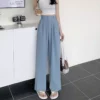 Korean Style Women Suit Pants High Waist Women Plus Size Pants Straight Trousers Plain Wide Leg Pants Ootd