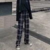 Free Size Random Wide leg plaid long pants women casual pants