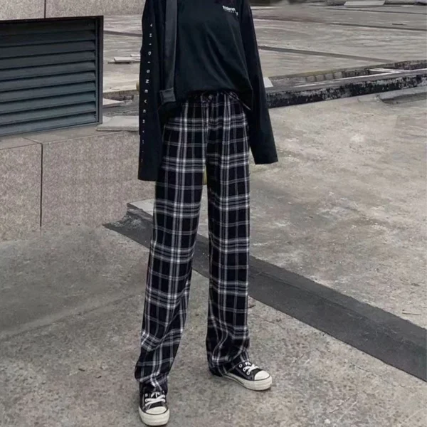 Free Size Random Wide leg plaid long pants women casual pants