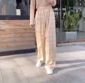 Free Size Random Wide leg plaid long pants women casual pants