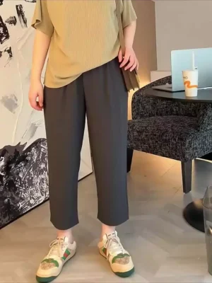 High Waist Slimmer Look Casual Solid Color Street Carrot Pants All Match Cigarette Harem Pants Women 100kg
