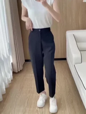 my-11110107-7r98w-lyxfkps2hk1yaf.webp Free Size Random Women s Highwaist OL Long Pants Office Wear Suit Fabric Front Button Zip Back Stretchable