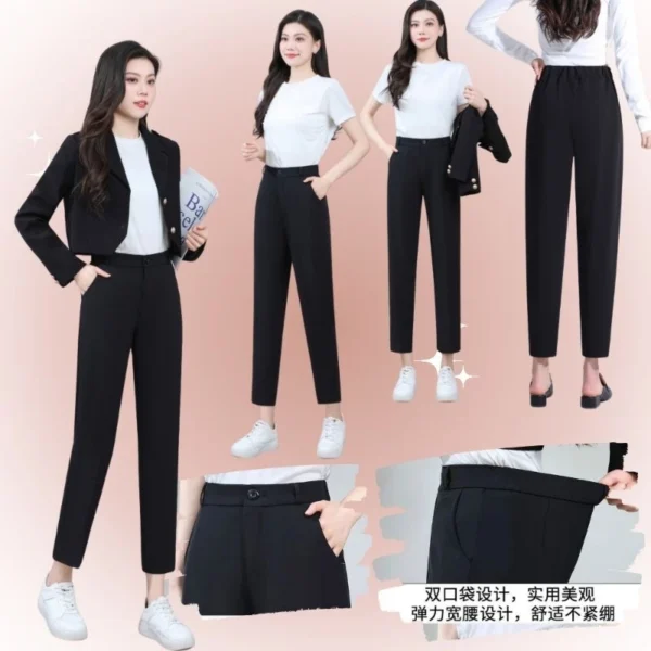 Free Size Random Women s Highwaist OL Long Pants Office Wear Suit Fabric Front Button Zip Back Stretchable