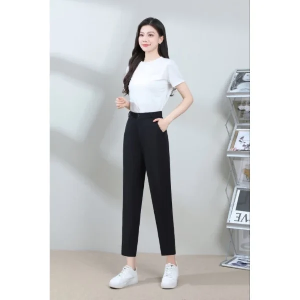 Free Size Random Women s Highwaist OL Long Pants Office Wear Suit Fabric Front Button Zip Back Stretchable