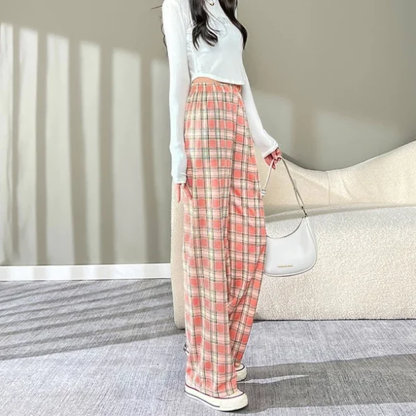 Free Size Random Wide leg plaid long pants women casual pants