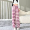 Free Size Random Wide leg plaid long pants women casual pants