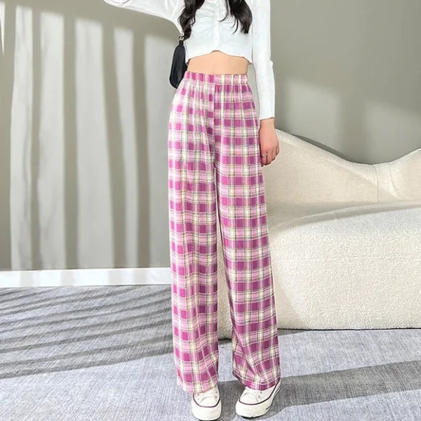 Free Size Random Wide leg plaid long pants women casual pants