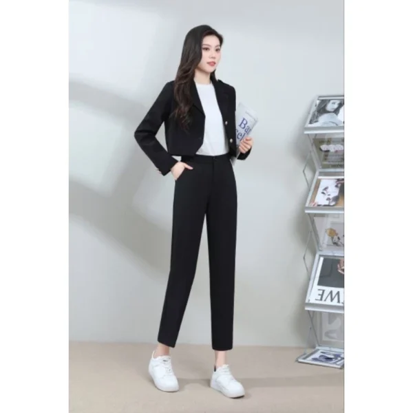 Free Size Random Women s Highwaist OL Long Pants Office Wear Suit Fabric Front Button Zip Back Stretchable