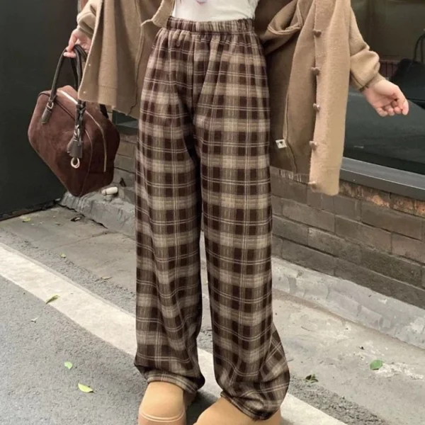 Free Size Random Wide leg plaid long pants women casual pants