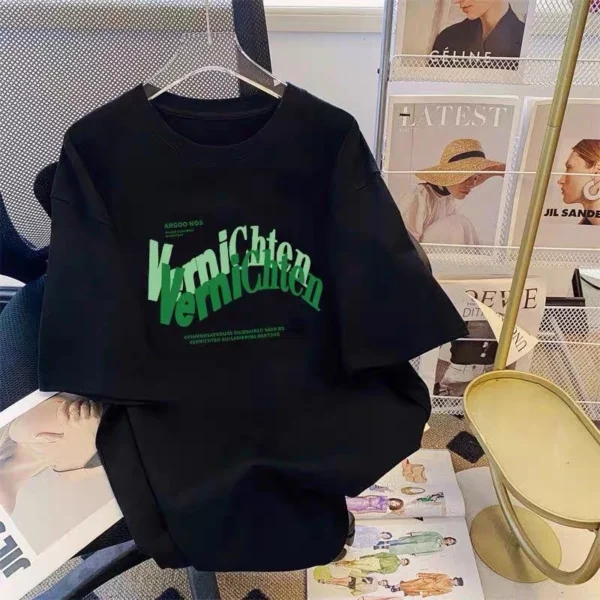 Free Size Random 100 COTTON Korean version Loose Letter Print Couple T Shirt Oversize T shirts Trendy Tees