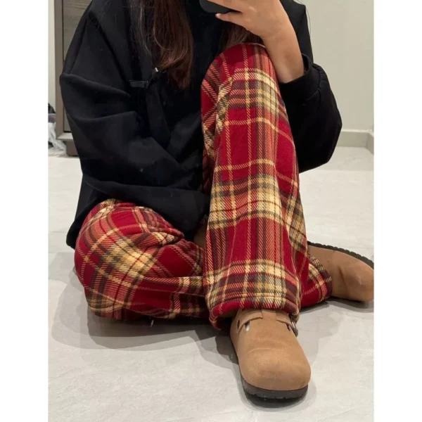 Free Size Random Wide leg plaid long pants women casual pants