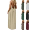 Free Size Random Women s Spaghetti Strap Backless Loose fitting Resort Style Long Dress