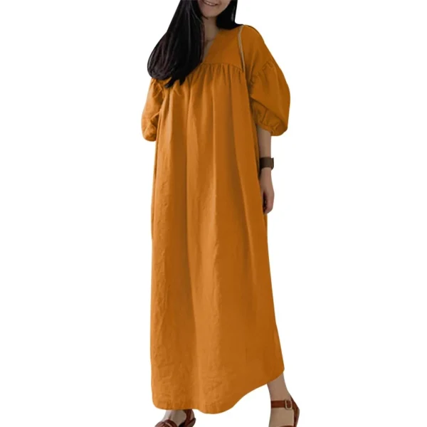 sg-11134201-22110-56vno5z6kzjvbf.webp Free Size Random Women Fashion Elegant V Neck Three Quarter Puff Sleeve Casual Dresses