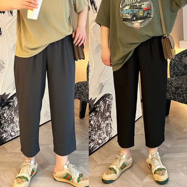 High Waist Slimmer Look Casual Solid Color Street Carrot Pants All Match Cigarette Harem Pants Women 100kg
