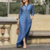 Free Size Random Women s Elegant Long Sleeve Dress Solid Color Long Denim Dress