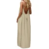 Free Size Random Women s Spaghetti Strap Backless Loose fitting Resort Style Long Dress