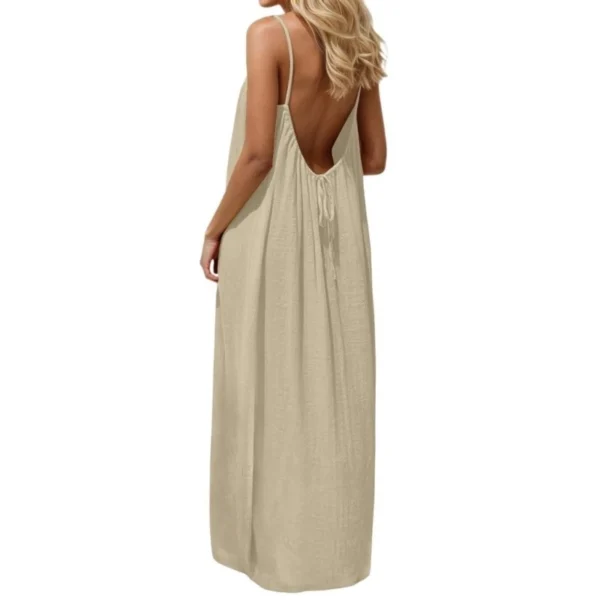 Free Size Random Women s Spaghetti Strap Backless Loose fitting Resort Style Long Dress