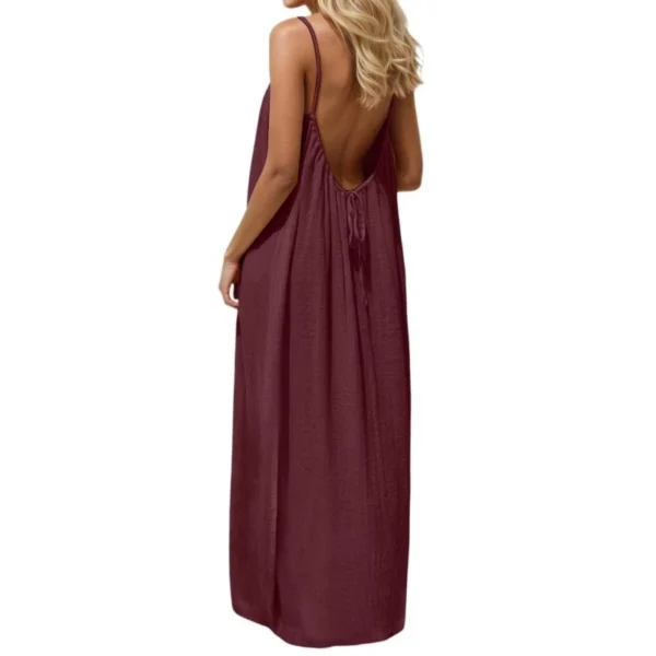 Free Size Random Women s Spaghetti Strap Backless Loose fitting Resort Style Long Dress