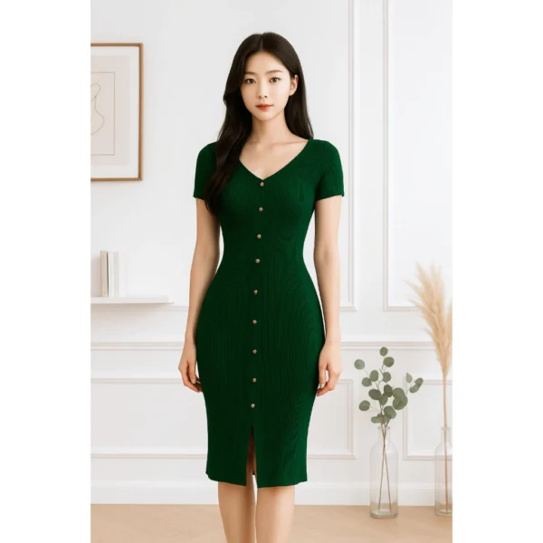 sg-11134201-821dy-mh9bld215p8v0c.webp Fashion Female Women s Mini Bodycon V Neck Short Sleeve Mushroom Button Knit Dress