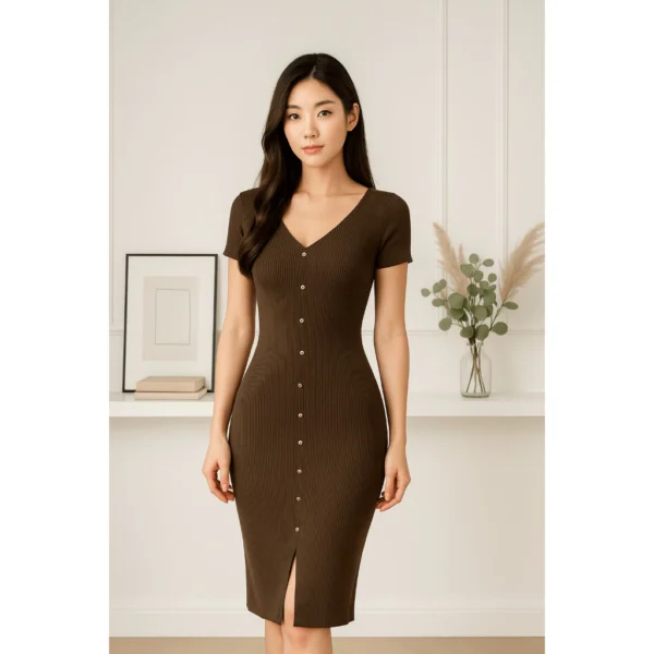 sg-11134201-821g4-mh9blelwr3taac.webp Fashion Female Women s Mini Bodycon V Neck Short Sleeve Mushroom Button Knit Dress