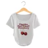 Women's T-Shirt U-Neck Plus Size Clothes Fashion Crop Top Cherry Print Shirt Free Size